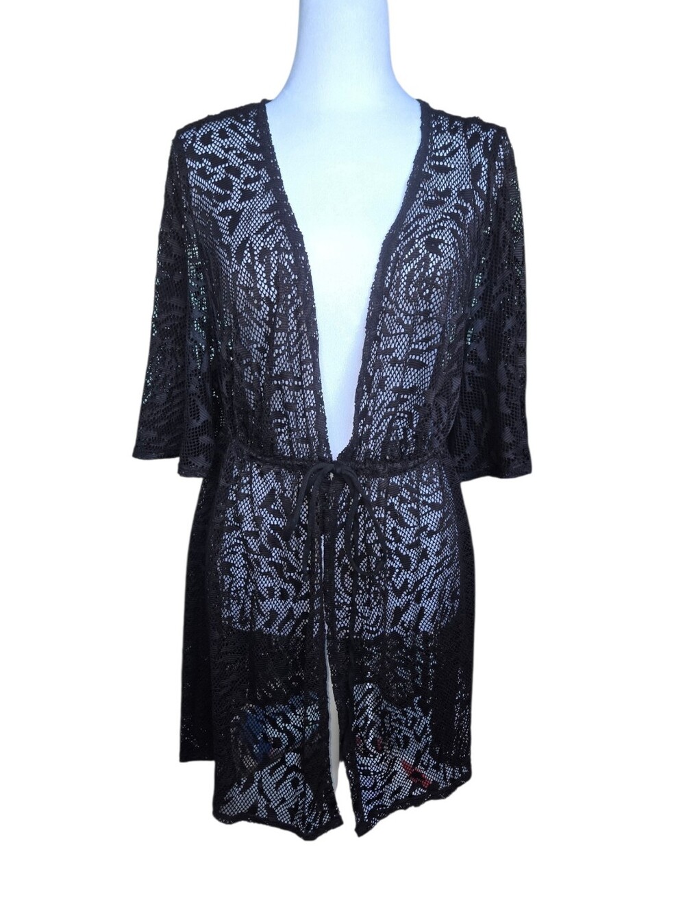 Catalina Women's Size 2X (18W-20W) Black Embroidered Swim Cover Up